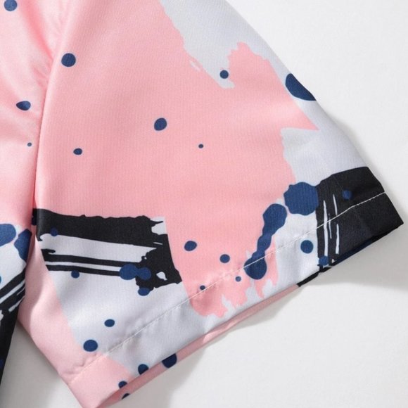 Pink Vacation Style Men's Splatter Print Shirt - Picture 4 of 6